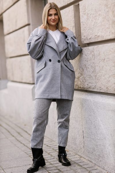Płaszcz jodełka 2 guziki – Szary, UNI