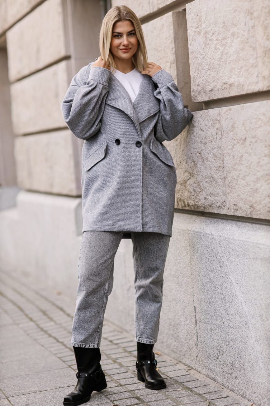 Płaszcz jodełka 2 guziki – Szary, UNI