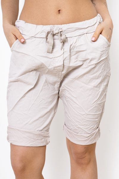 Spodnie gnieciuchy krótkie tył kieszonki duże – Beż, UNI