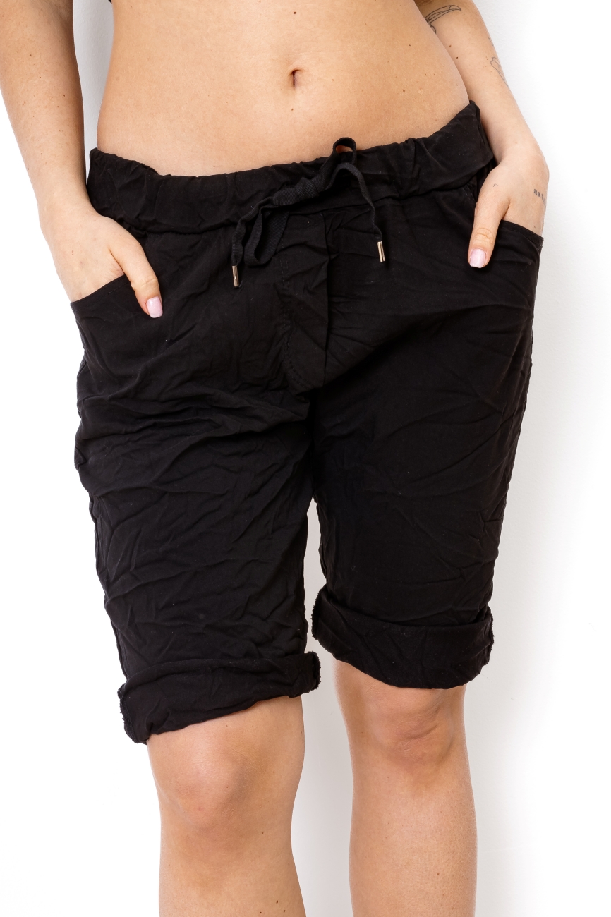 Spodnie gnieciuchy krótkie tył kieszonki duże – Czarny, UNI