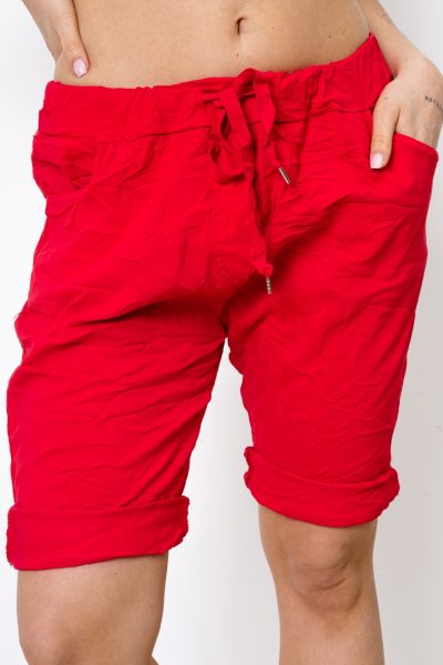 Spodnie gnieciuchy krótkie tył kieszonki duże – Czerwony, UNI