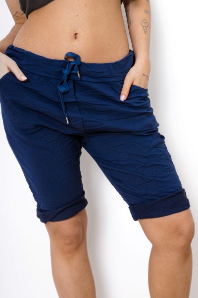 Spodnie gnieciuchy krótkie tył kieszonki duże – Granat, UNI