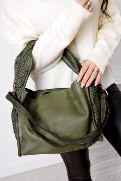 Torebka bok pleciony – Oliwka, Duży