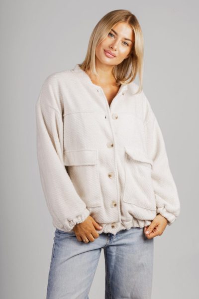 Bluza alpaka stójka guziki beż – Ecru, UNI