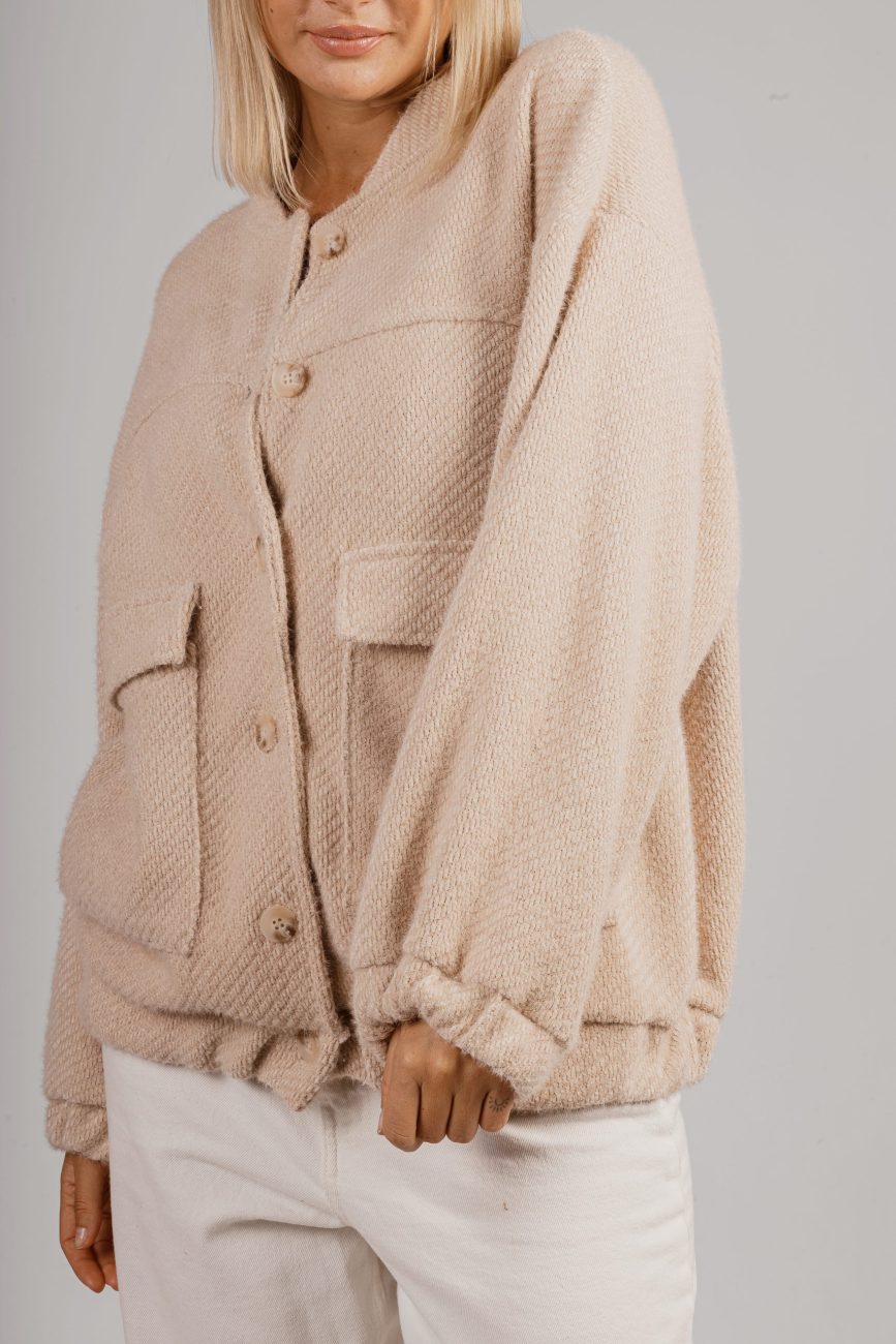 Bluza alpaka stójka guziki beż