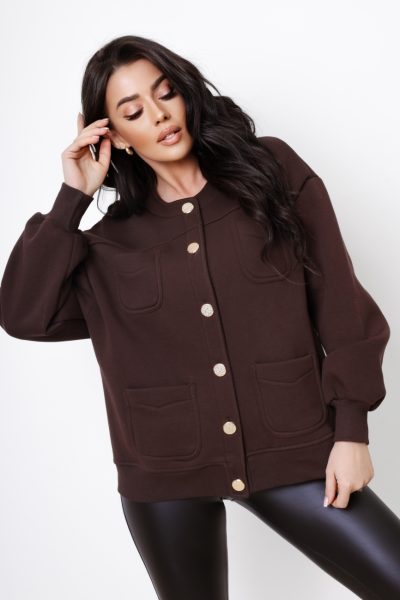 Bluza rozpinana złote guziki 4 kieszonki – Czekolada, UNI