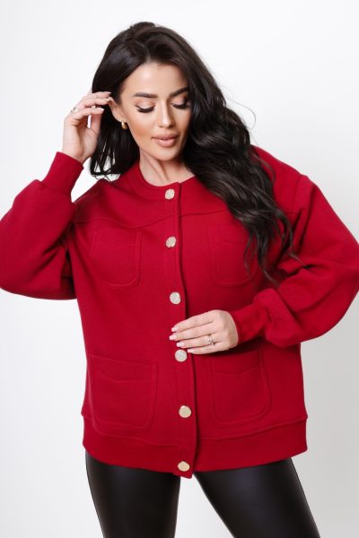 Bluza rozpinana złote guziki 4 kieszonki – Wino, UNI