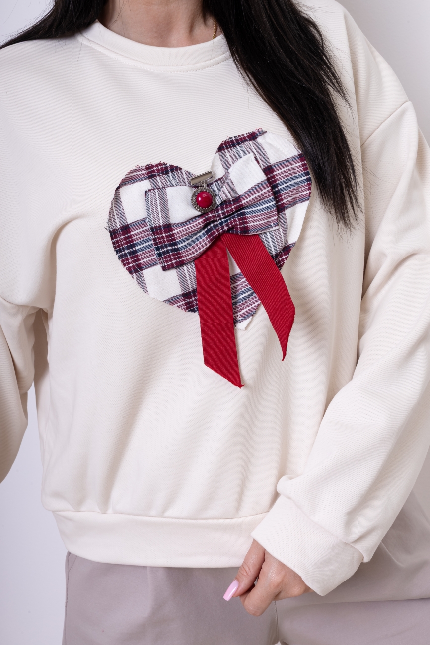 Bluza serce kokardka – Ecru, UNI