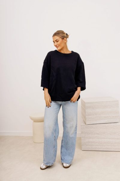 Bluza surowo cięta – Czarny, UNI