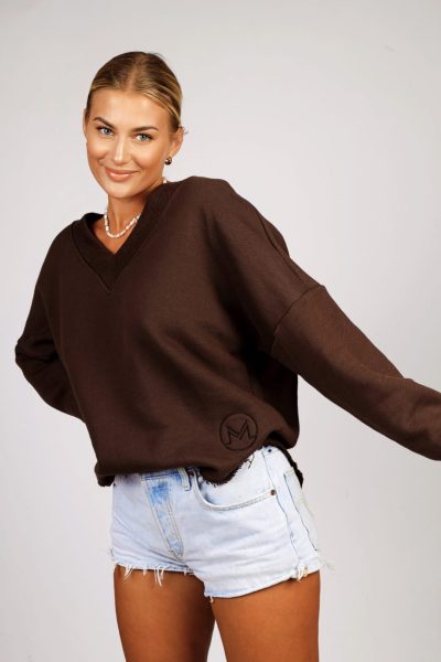 Bluza szarpany dół haft M – UNI, Czekolada