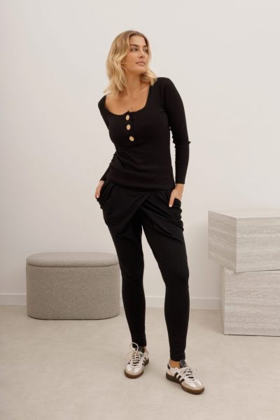 Bluzka 3 złote guziki – Czarny, 3