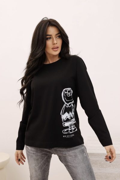 Bluzka gladka biały ludek – Czarny, UNI