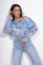 Bluzka hiszpanka falbanka kwiaty – Niebieski, UNI