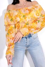 Bluzka hiszpanka falbanka kwiaty – Żółty, UNI