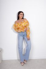 Bluzka hiszpanka falbanka kwiaty – Żółty, UNI