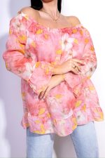 Bluzka jedwab kwiaty – Różowy, UNI