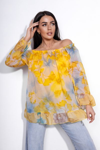 Bluzka jedwab kwiaty – Żółty, UNI