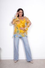 Bluzka jedwab kwiaty – Żółty, UNI