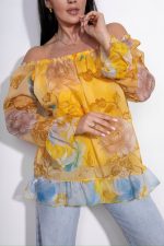 Bluzka jedwab kwiaty – Żółty, UNI