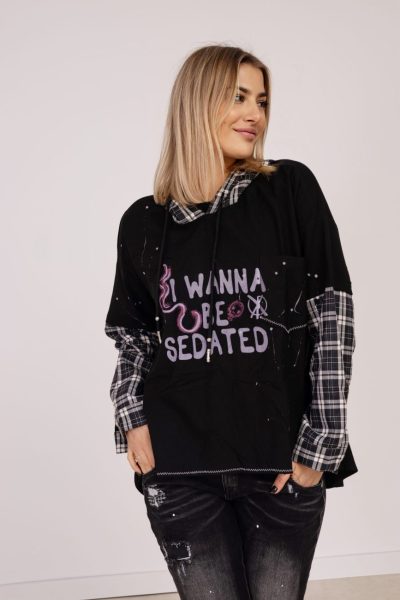 Bluzka kaptur krata Wanna be sedated – Czarny, UNI