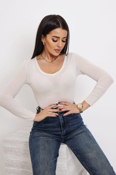 Bluzka kaszmir/modal serek – Ecru, UNI