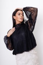 Bluzka koronka odkryte ramię – Czarny, S/M