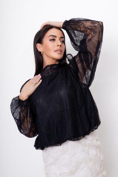 Bluzka koronka odkryte ramię – Czarny, S/M