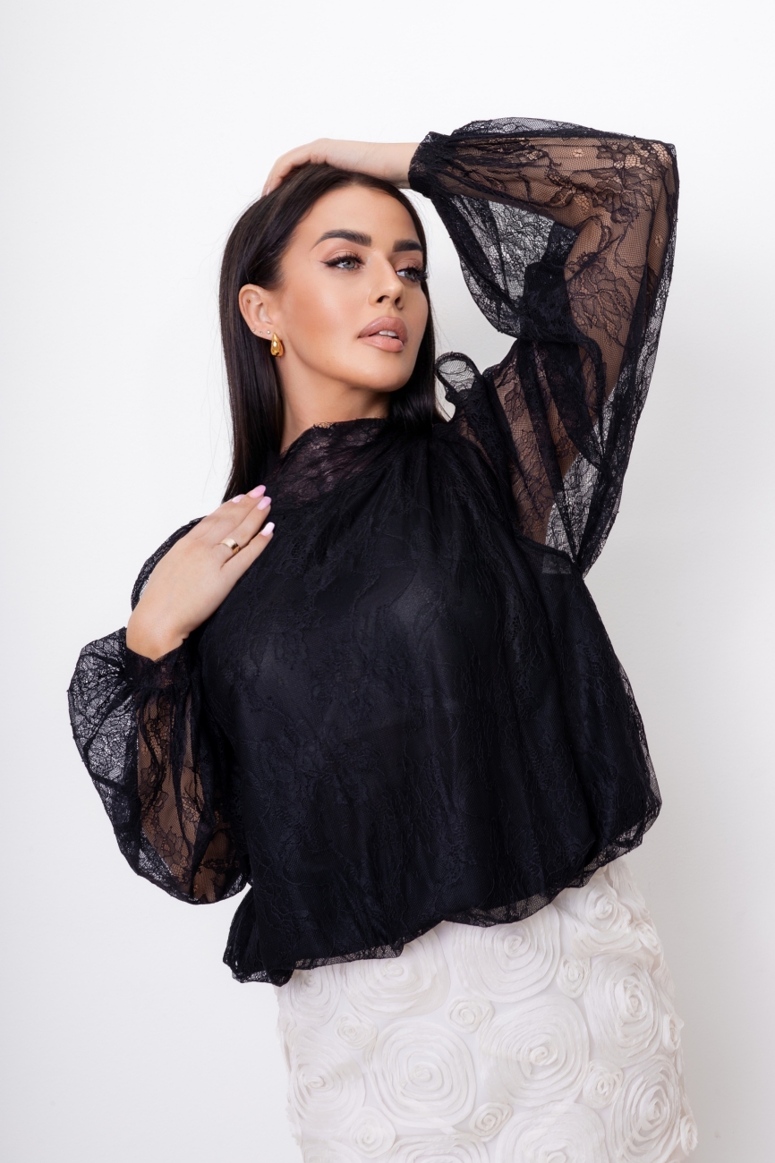 Bluzka koronka odkryte ramię – Czarny, S/M