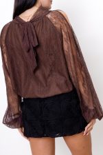 Bluzka koronka odkryte ramię – Czekolada, S/M