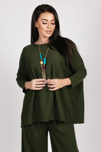 Bluzka kwadrat z wisiorkiem – UNI, Oliwka