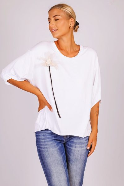 Bluzka kwiatek perełka – UNI, Biały