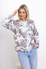 Bluzka kwiaty wiązana sztruks liście