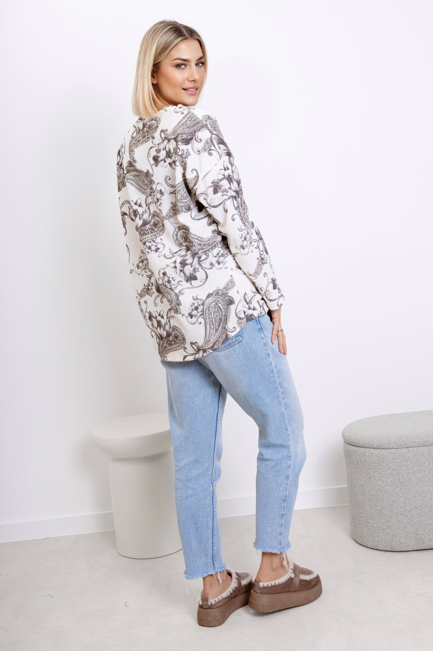 Bluzka kwiaty wiązana sztruks liście