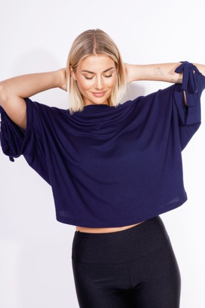 Bluzka nietoperz dzianina wiązane rękawy – Granat, L