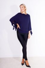 Bluzka nietoperz dzianina wiązane rękawy – Granat, M