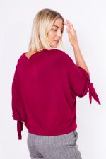 Bluzka nietoperz dzianina wiązane rękawy – Wino, L