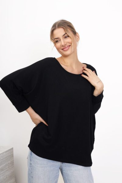 Bluzka nietoperz rękaw 3/4 – Czarny, UNI