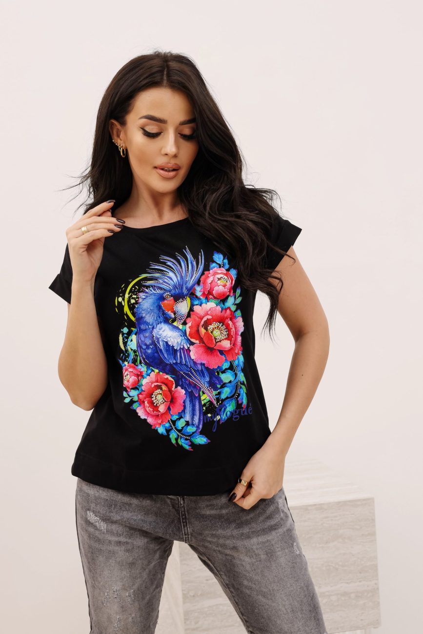 Bluzka papuga przeszyte rękawy • Kolor: Czarny • Rozmiar: UNI