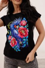 Bluzka papuga przeszyte rękawy • Kolor: Czarny • Rozmiar: UNI