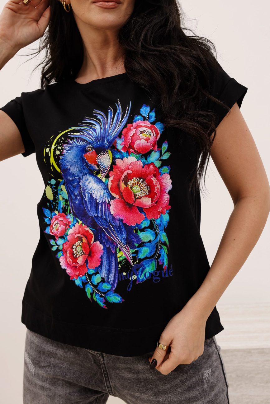 Bluzka papuga przeszyte rękawy • Kolor: Czarny • Rozmiar: UNI