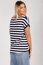 Bluzka paski czerwony dekolt