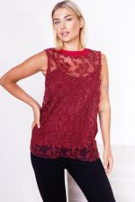 Bluzka przód drobne tiulowe aplikacje – Wino, L