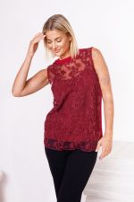 Bluzka przód drobne tiulowe aplikacje – Wino, M