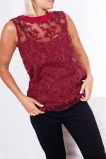 Bluzka przód drobne tiulowe aplikacje – Wino, M