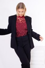 Bluzka przód drobne tiulowe aplikacje – Wino, M