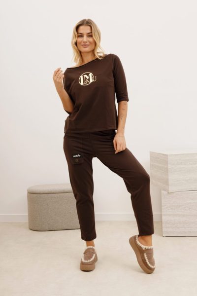 Bluzka rękaw 3/4 złote LA MU – Czekolada, 1