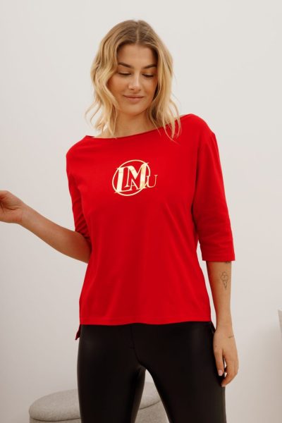 Bluzka rękaw 3/4 złote LA MU – Czerwony, 3