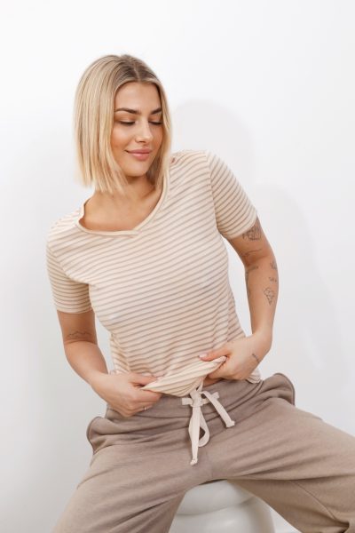 Bluzka serek paseczki – Beż, S/M