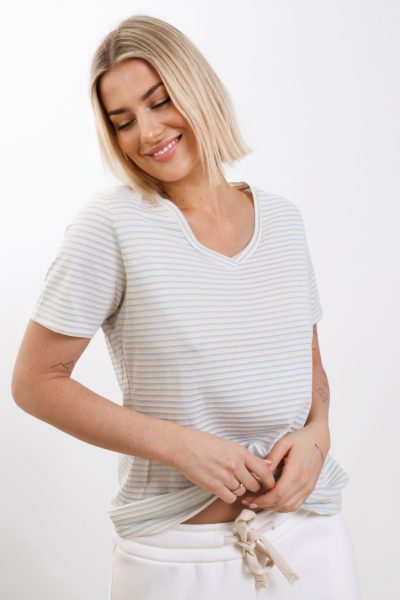 Bluzka serek paseczki – Błękit, L/XL