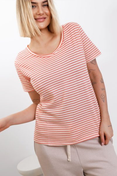 Bluzka serek paseczki – Koral, L/XL